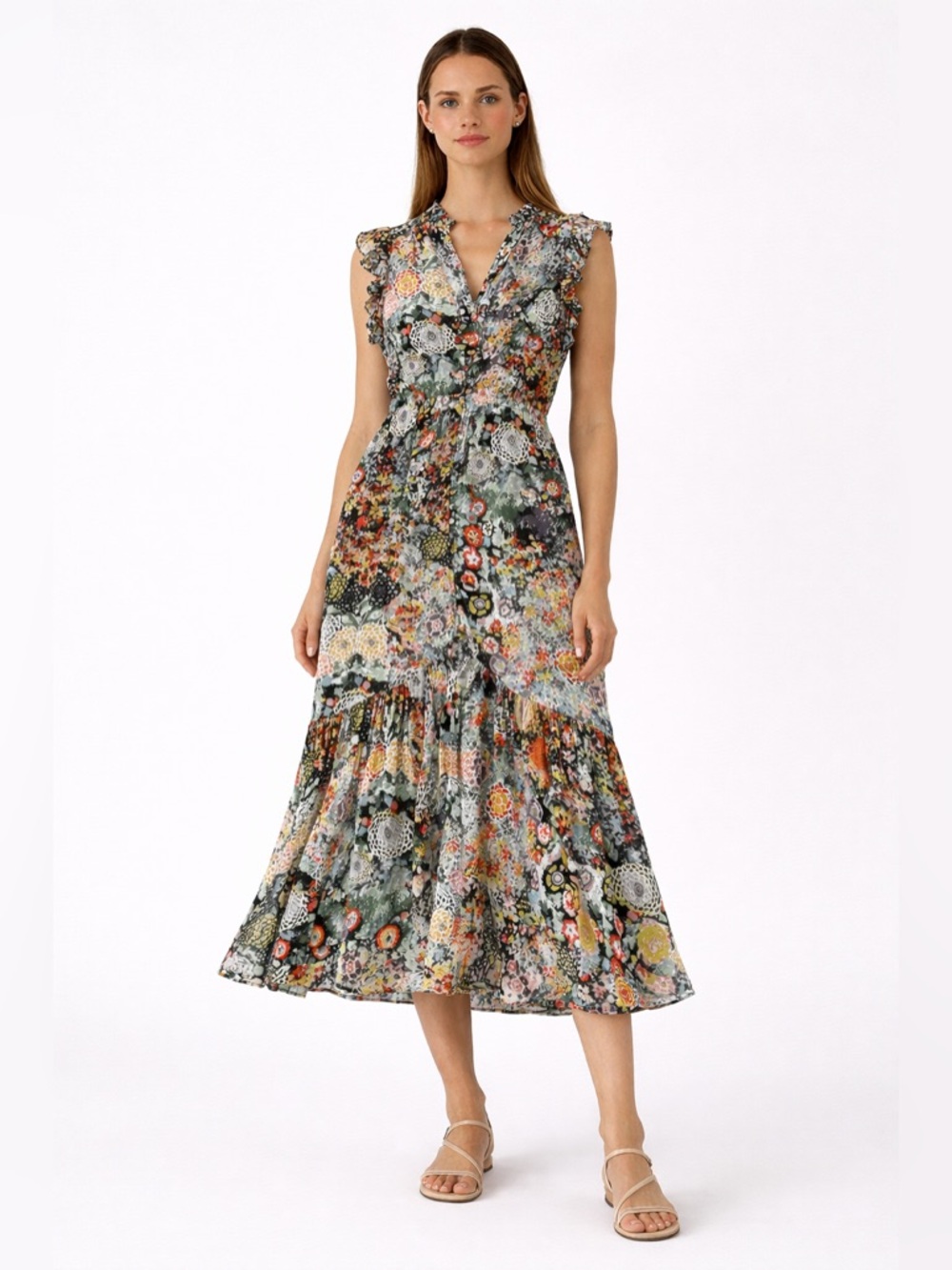 Philippe Le Bac 100% Silk Floral Maxi Dress XS S Boho Luxe Romantic